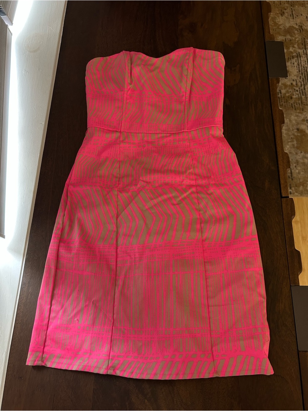 H&M Strapless Pink and Tan Patterned Sheath Dress
